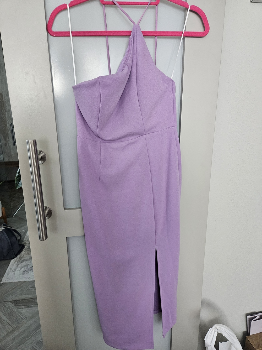 Hello Molly Lilac One-Shoulder Midi Dress with Side Slit